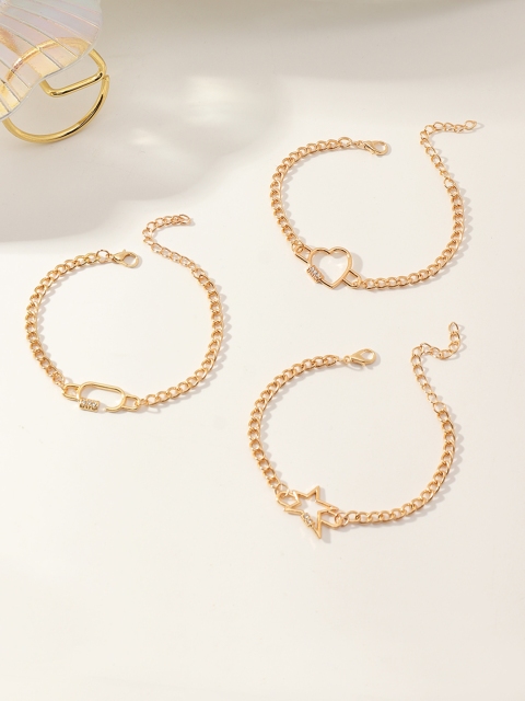 

URBANIC Women Set of 3 Gold-Toned Stone Studded Link Bracelet