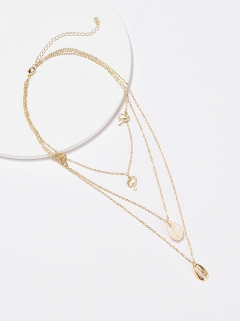 

URBANIC Gold-Toned Shell & Tree Multi-Layered Link Necklace