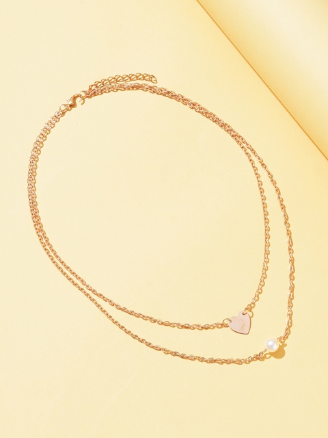 

URBANIC Gold-Toned Beaded Heart-Shaped Layered Necklace