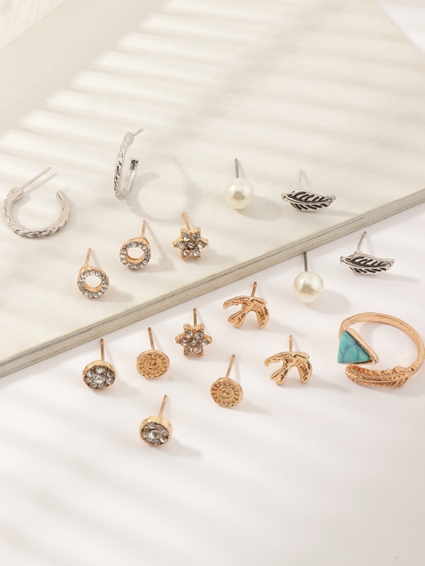 

URBANIC Gold-Toned Pack of 9 Contemporary Studs Earrings