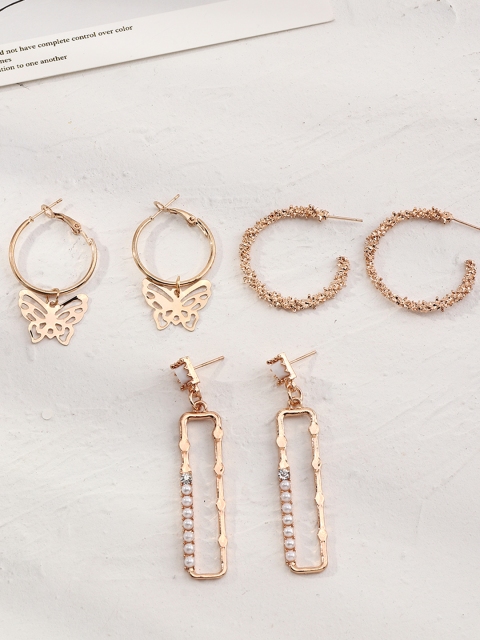 

URBANIC Pack of 3 Gold-Toned Circular Drop Earrings