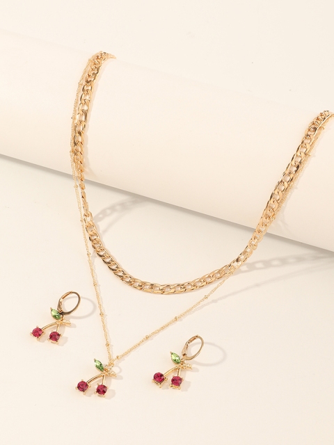 

URBANIC Gold-Toned & Pink Stone-Studded Jewellery Set