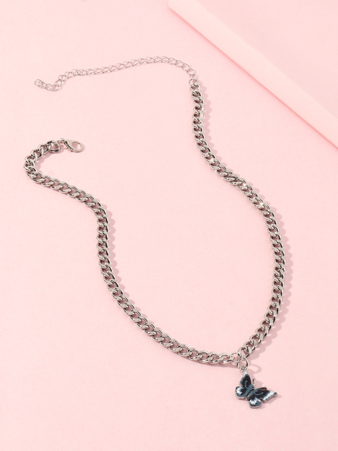 

URBANIC Silver-Toned Insect Imitation Pendant Necklace