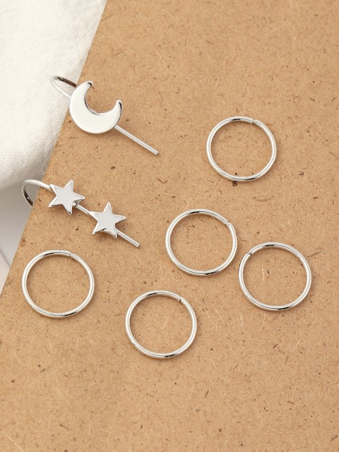 

URBANIC Silver-Toned 7 Pcs Circular Earrings