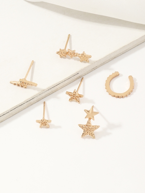 

URBANIC Set of 5 Gold-Toned Mismatch Studs & 1 Earcuff