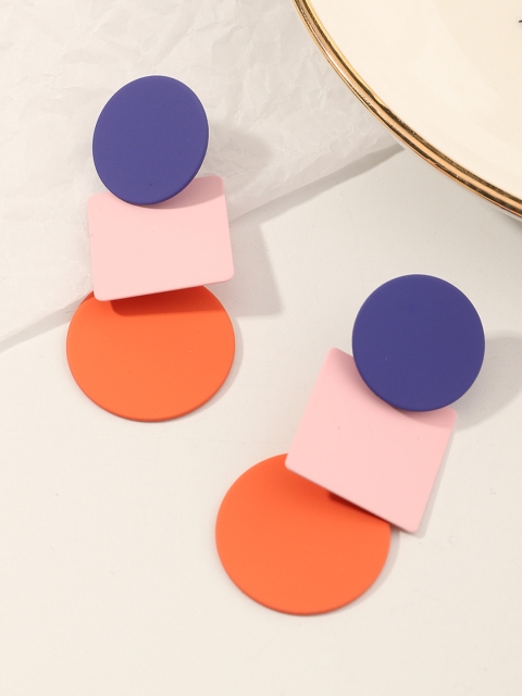 

URBANIC Purple & Pink Geometric Drop Earrings