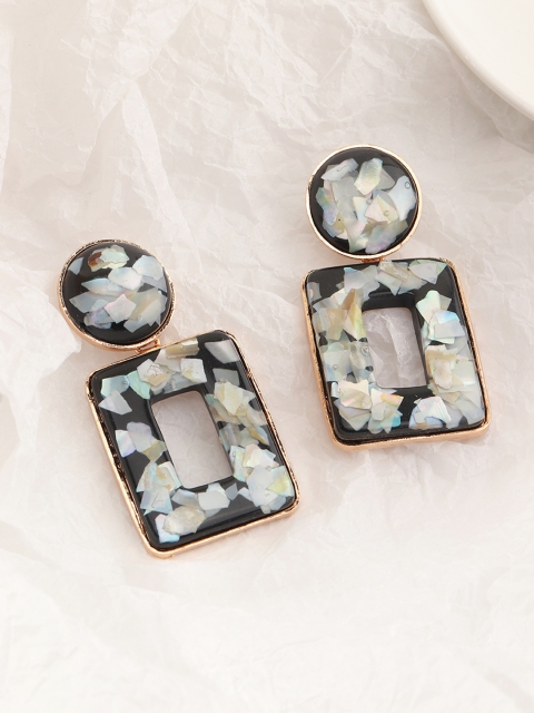 

URBANIC Gold-Toned & Black Square Drop Earrings
