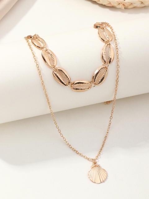 

URBANIC Gold-Toned Multilayered Necklace with Shell Pendant