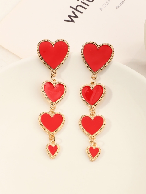 

URBANIC Red & Gold-Toned Enamelled Heart Shaped Drop Earrings