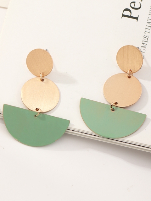 

URBANIC Gold-Toned & Green Enamelled Circular Drop Earrings