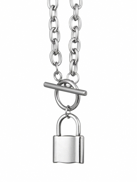 

URBANIC Silver-Toned Lariat Necklace with Lock Detail