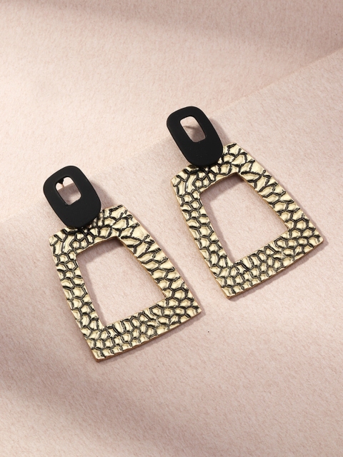 

URBANIC Antique Gold-Toned & Black Geometric Drop Earrings