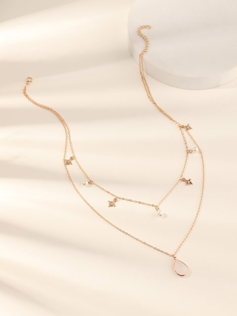 

URBANIC Gold-Toned Stone-Studded & Beaded Star-Shaped Layered Necklace