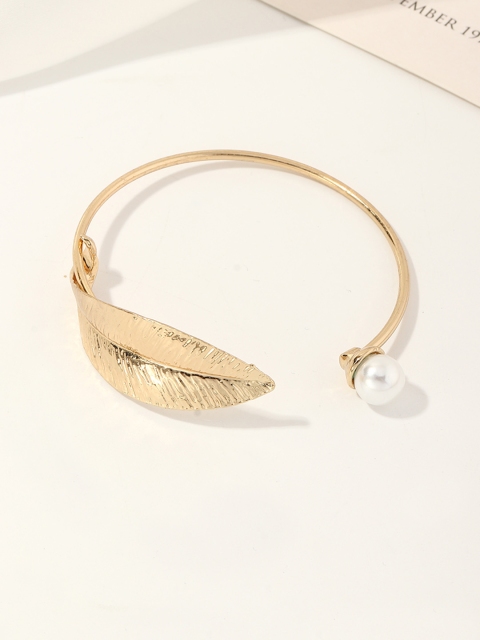 

URBANIC Women Gold-Toned & White Leaf Textured Cuff Bracelet
