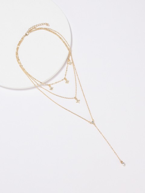 

URBANIC Gold-Toned Stone Studded Star Shaped Charm Layered Necklace