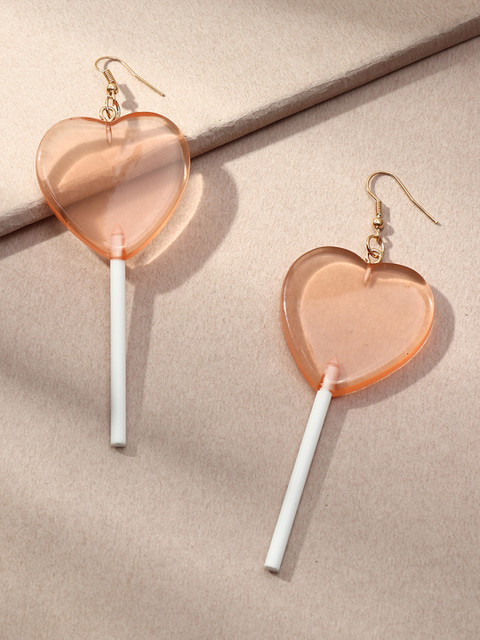 

URBANIC Orange & White Heart Lollipop Shaped Drop Earrings