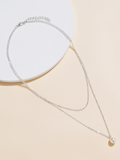 

URBANIC Women Silver-Toned Pearl Layered Necklace