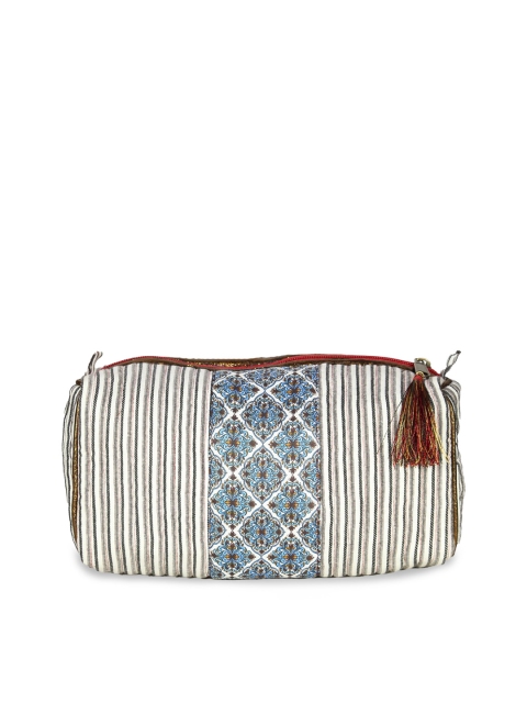 

Style SHOES White & Blue Striped Cotton Toiletry Bag