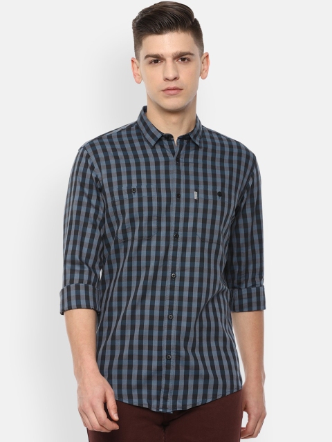 

Louis Philippe Jeans Men Navy Blue Slim Fit Opaque Checked Cotton Casual Shirt