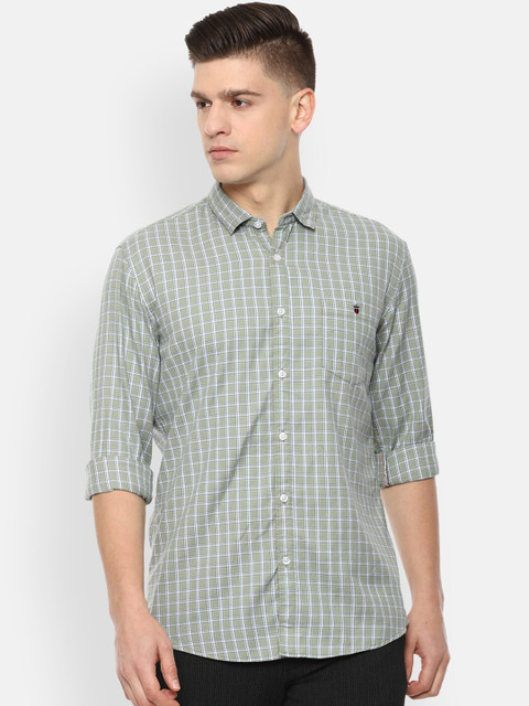 

Louis Philippe Jeans Men Pure Cotton Olive Green Slim Fit Checked Casual Shirt
