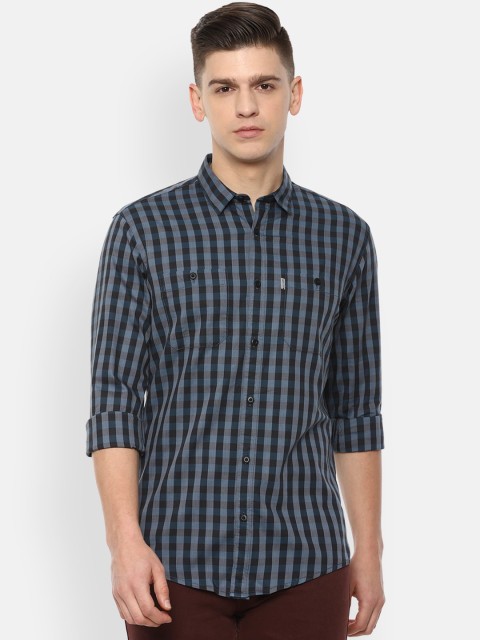

Louis Philippe Jeans Men Navy Blue & Grey Checked Slim Fit Pure Cotton Casual Shirt
