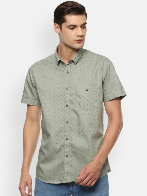 

Louis Philippe Sport Men Olive Green Slim Fit Opaque Printed Cotton Casual Shirt