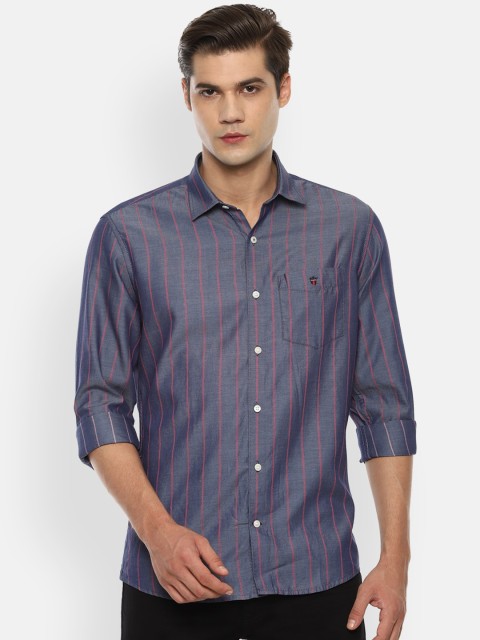 

Louis Philippe Sport Men Navy Blue Slim Fit Opaque Striped Pure Cotton Casual Shirt