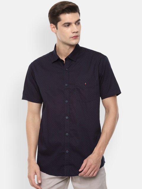 

Louis Philippe Sport Men Navy Blue Slim Fit Opaque Printed Casual Cotton Shirt