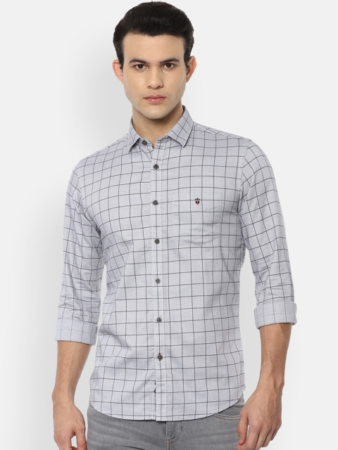 

Louis Philippe Sport Men Grey Slim Fit Windowpane Checked Pure Cotton Casual Shirt