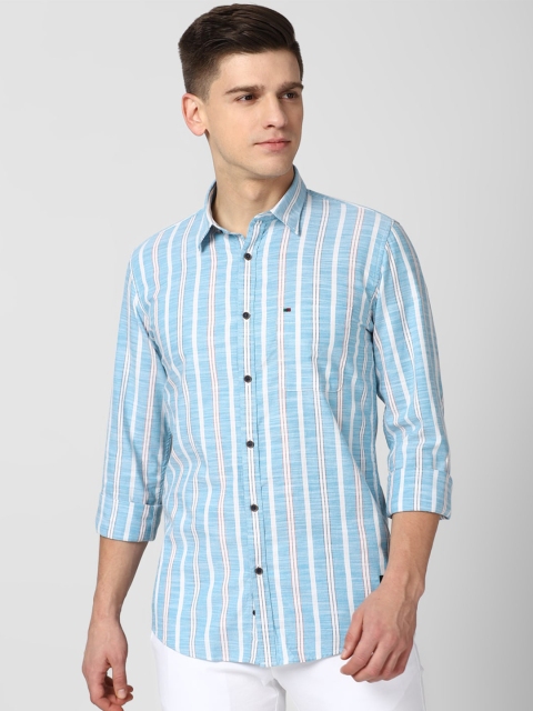 

Peter England Casuals Men Blue Slim Fit Opaque Striped Casual Shirt