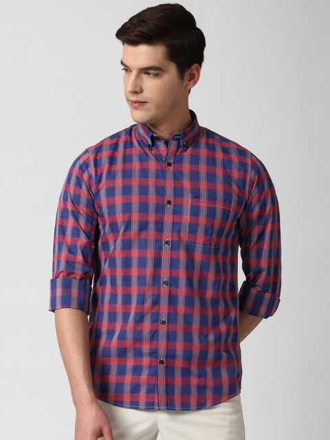 

Peter England Casuals Men Navy Blue Slim Fit Buffalo Checks Opaque Casual Shirt