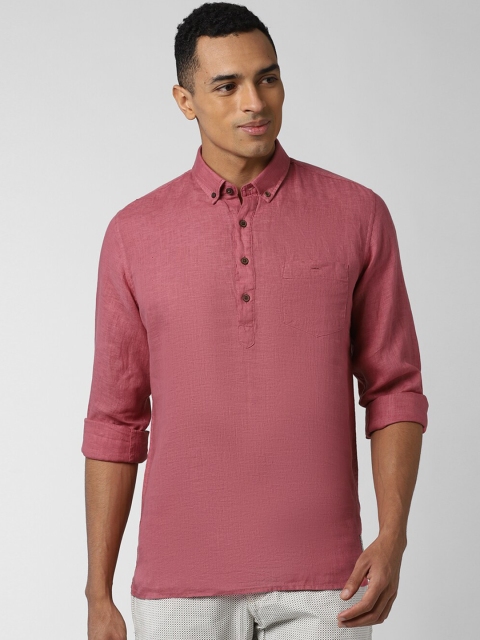 

Peter England Casuals Men Pink Slim Fit Opaque Linen Casual Shirt