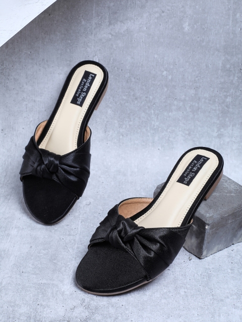 

LONDON STEPS Women Black Mules with Bows Flats