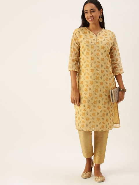 

SWAGG INDIA Women Yellow Ethnic Motifs Printed Chanderi Silk Chanderi Silk Kurta