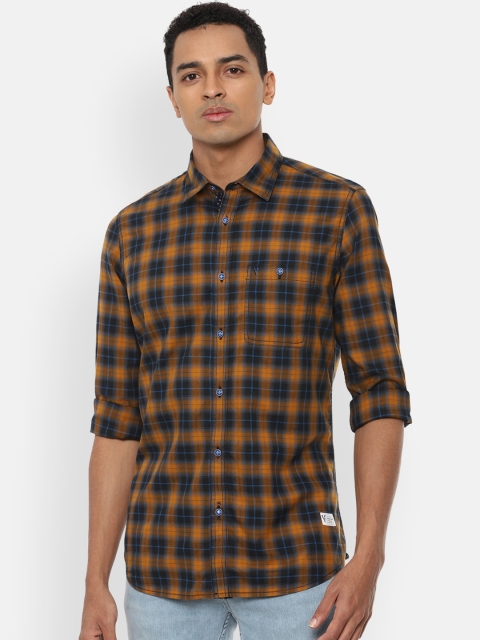 

VAN HEUSEN DENIM LABS Men Brown Slim Fit Opaque Checked Casual Shirt