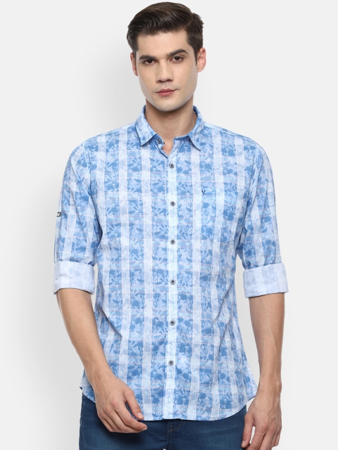 

VAN HEUSEN DENIM LABS Men Blue Slim Fit Opaque Printed Casual Shirt