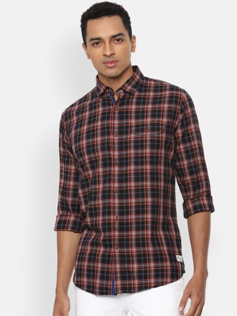 

VAN HEUSEN DENIM LABS Men Rust Slim Fit Tartan Checks Opaque Casual Shirt