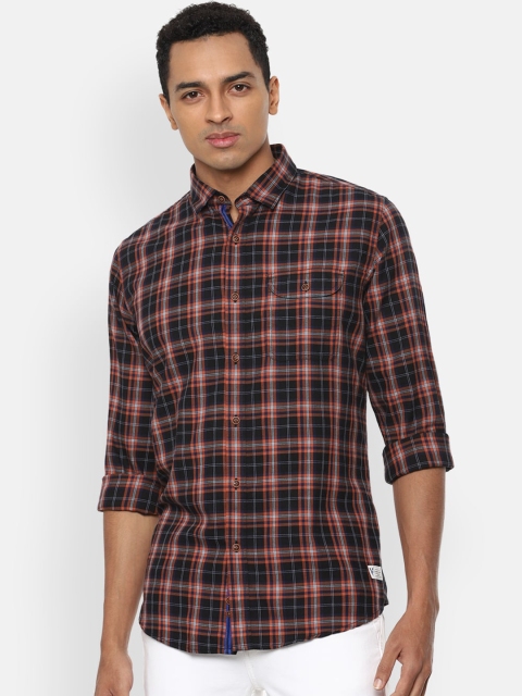 

VAN HEUSEN DENIM LABS Men Rust Slim Fit Tartan Checks Opaque Casual Shirt
