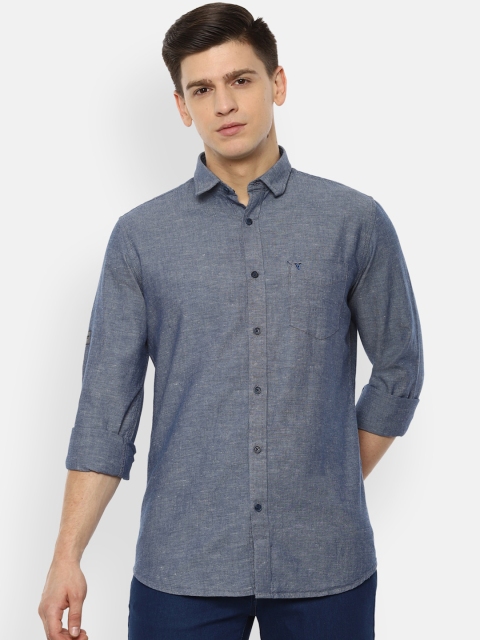 

VAN HEUSEN DENIM LABS Men Navy Blue Slim Fit Cotton Linen Casual Shirt
