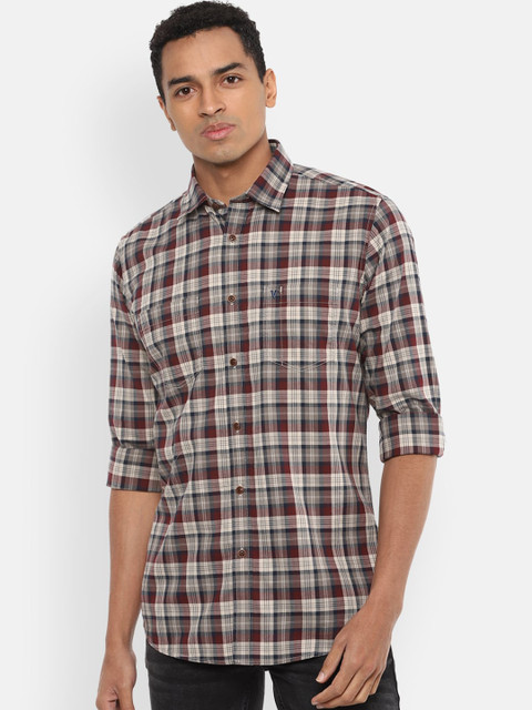 

VAN HEUSEN DENIM LABS Men Brown & White Slim Fit Tartan Checked Casual Shirt