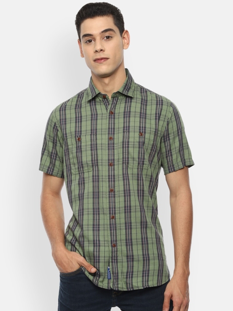 

VAN HEUSEN DENIM LABS Men Green & Brown Slim Fit Opaque Checked Casual Shirt
