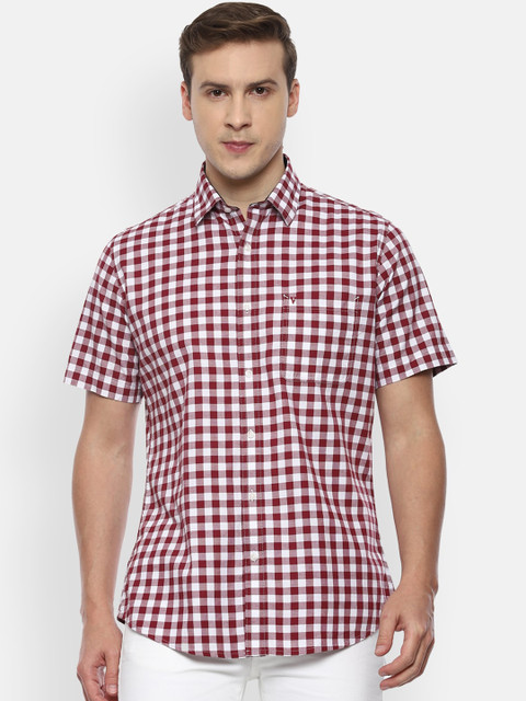 

Van Heusen Sport Men Maroon & White Slim Fit Gingham Checks Opaque Checked Casual Shirt