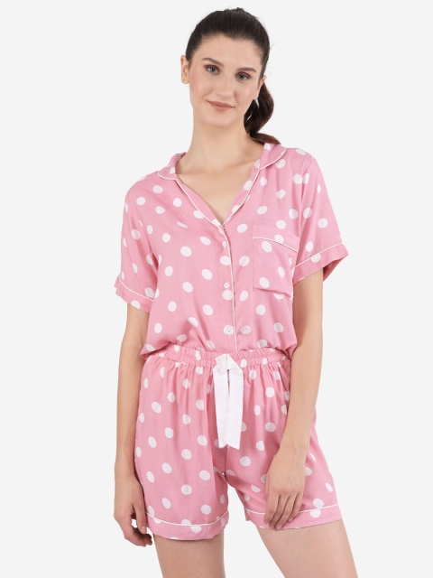 

Ashnaina Women Pink & White Polka Dots Printed Night suit