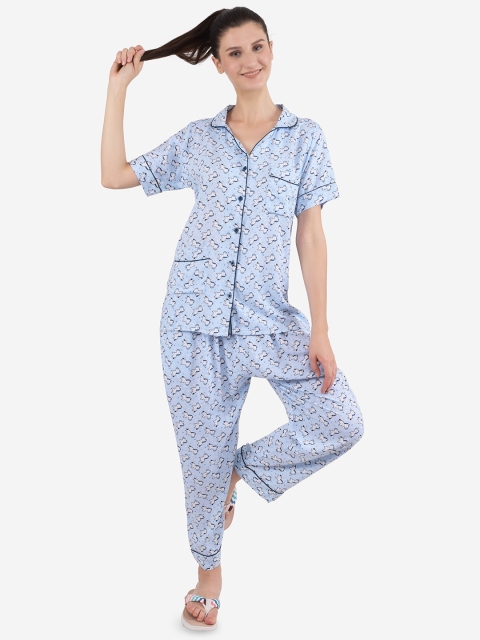 

Ashnaina Turquoise Blue Printed Nightdress