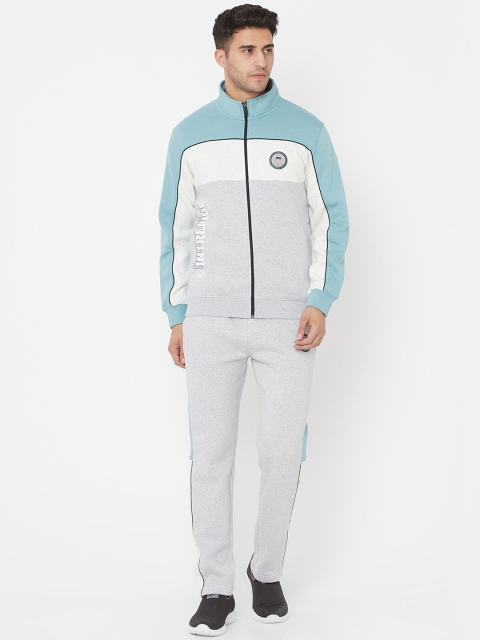 

Octave Men Grey & Blue Colourblocked Knitted Cotton Tracksuit