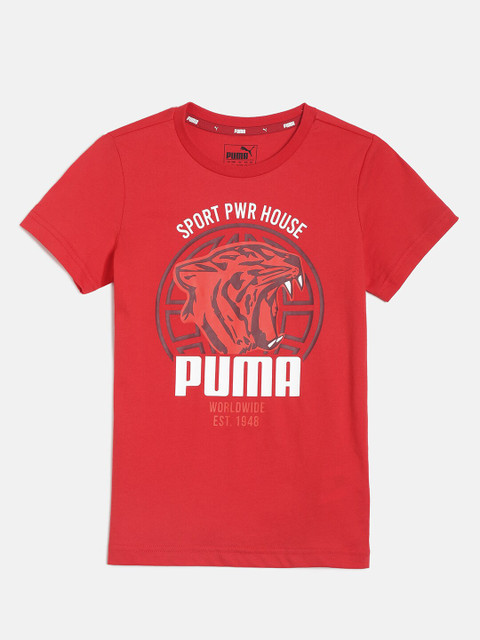 

Puma Boys Red & Brown Printed Round Neck T-shirt
