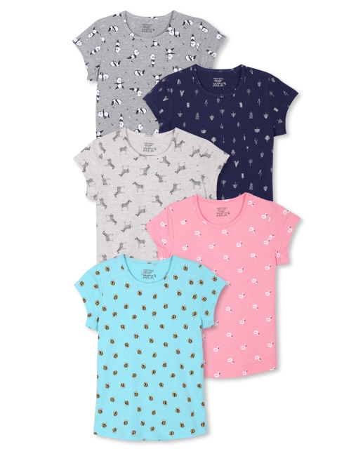 

minnow Girls Pack Of 5 Printed Pure Cotton T-shirts, Peach