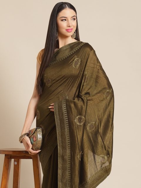 

Anouk Brown Ethnic Motifs Sequinned Silk Blend Ready to Wear Saree