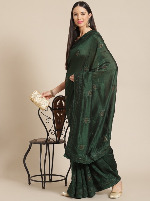 

Anouk Green Ethnic Motifs Sequinned Silk Blend Ready to Wear Saree