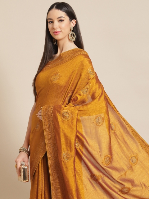 

Anouk Mustard Ethnic Motifs Sequinned Silk Blend Ready to Wear Saree